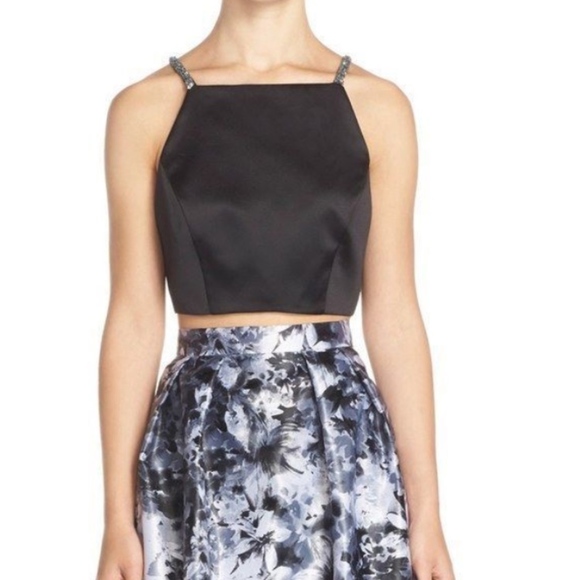 NWT!‎ Xscape Floral Satin Two-Piece Ballgown Black White Floral [SZ 10 ] - Picture 2 of 3